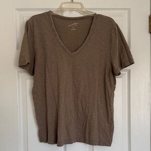 Brown neutral cotton mushroom V-Neck T-Shirt relaxed women’s